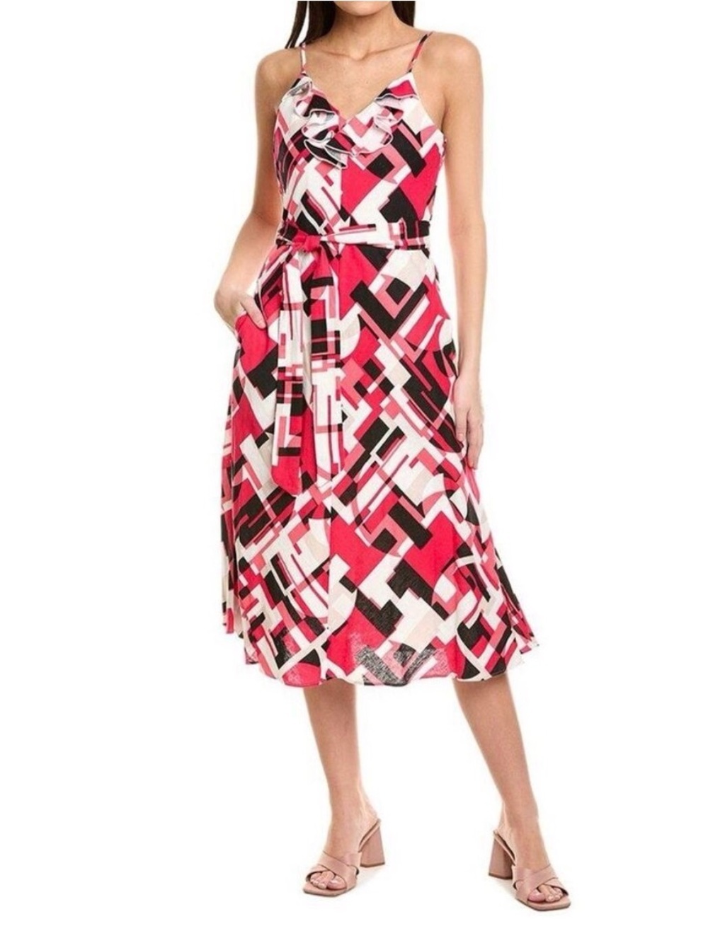 Karl Lagerfeld Sleeveless Midi Dress with bold geometric print 20”ptp